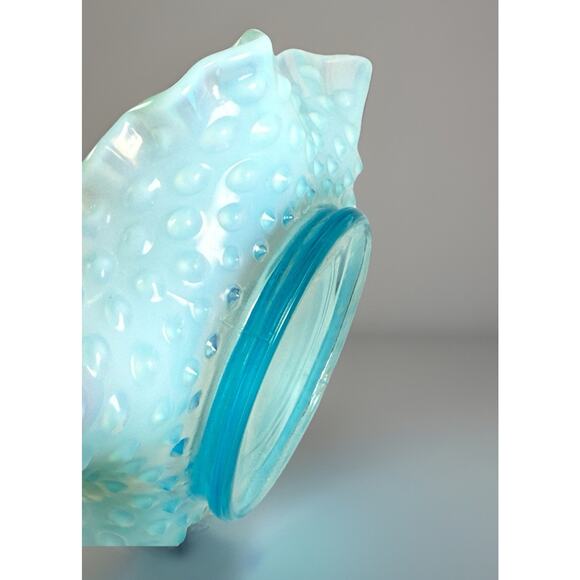 Vintage Fenton Turquoise Opalescent Hobnail BonBon Candy Dish Bowl Ruffled 6" - Picture 6 of 7
